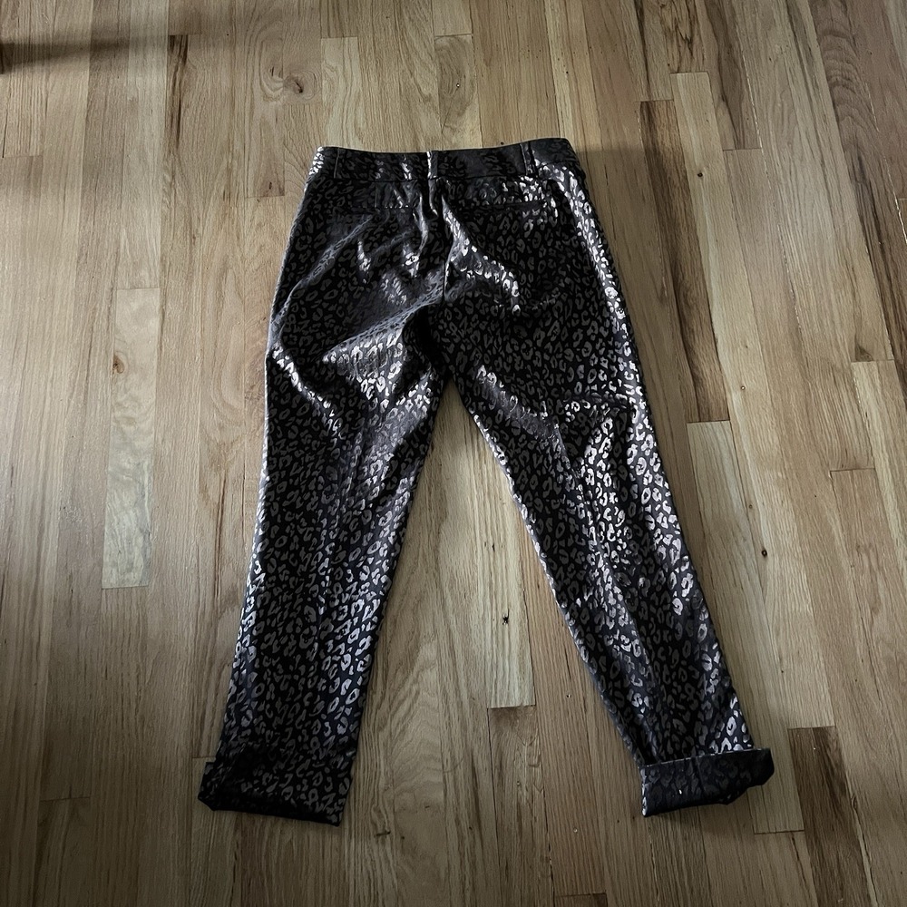 Banana Republic Camden Pants 2 Black Bronze Metallic Leopard Print Straight Leg - Picture 6 of 8